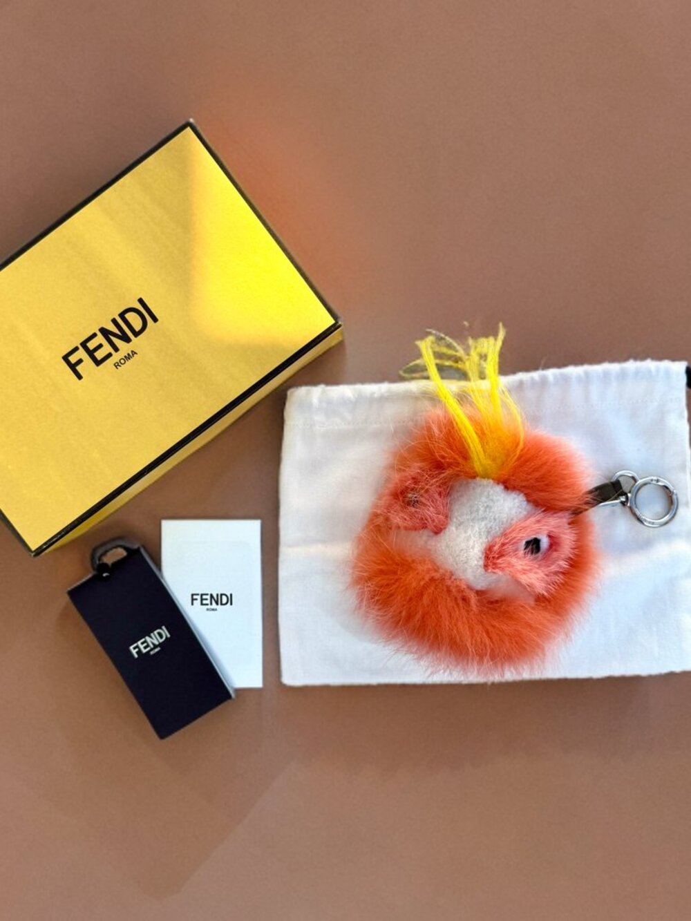 Fendi Orange Bag Bug Berrymon Fox Goat Fur Monster Charm